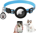 Reflective Breakaway Cat Collar with Apple AirTag Holder with Smart ID tag, QR Code Tag & Bell - Personalized Real-Time Tracking for Cats & Kittens,NO APP (Sky Blue)