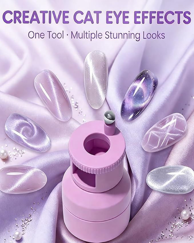Rotating Magnet for Nail Polish Rotating Magnet Uniform Magnetic Force Rotatings Cat Eye Magnets Tool for Nails Magnetic Nail Tool Ball Uniform Magnetics Force U Shaped Cat Eye Set(Pink)