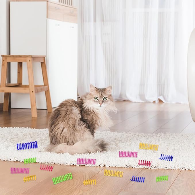 Andiker Spiral Cat Toy, 20pcs Interactive Elastic and Durable Coil Spring Toy for Indoor Cats, Relieves Boredom and Anxiety