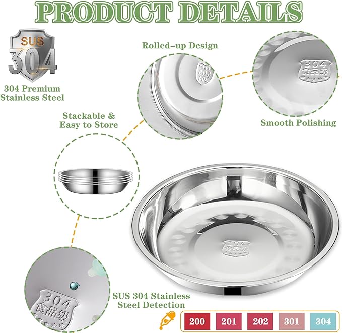 3Packs Cat-Bowls Cat Food Bowl - Thickened 6.2 Inch 304 Stainless Steel Cats Feed Bowl for Indoor Cats Shallow and Wide Whisker Fatigue Relief Pet Feeding Plates for Kitten Puppy Small Dog