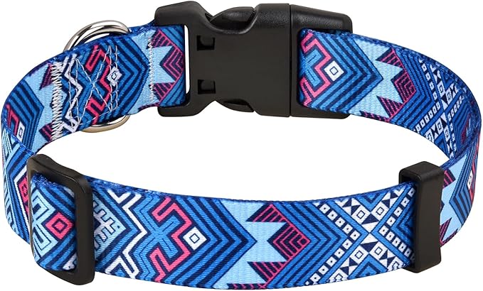 Dog Collar with Bohemia Floral Tribal Geometric Patterns - Soft Ethnic Style Collar Adjustable for Small Medium Large Dogs(Blue Ethnic Style,M)