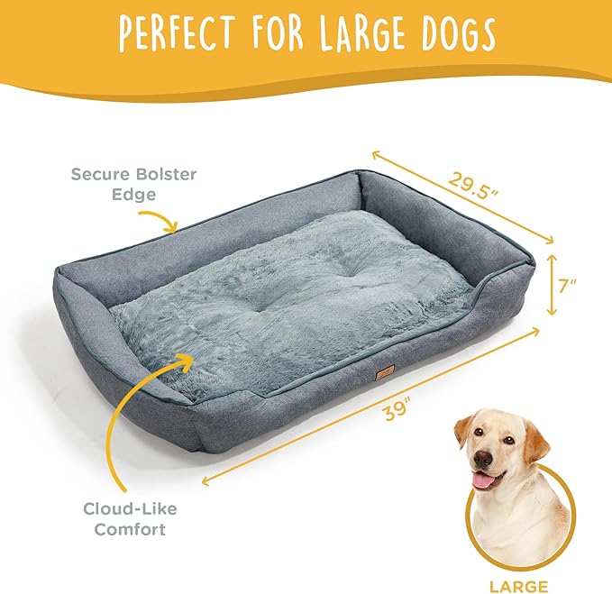 Large Dog Bed 39 Inch, Washable Plush Pet Sofa for Large Dogs & Cats, Soft Rectangle Pet Bed with Non-Slip Base