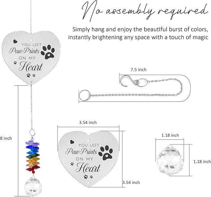Pet Memorial Suncatcher - Memorial Sympathy Ornament - Paw Suncatcher Rainbow Bridge Gifts - Pets Loss Crystal Decor - Mother's Day for Pet Owner Cat Mom Dad Dogs Parents