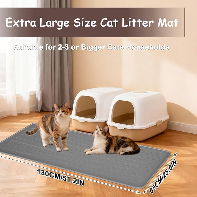 Cat Litter Mat, Extra Large 51" x 26" Litter Box Mat, Silicone Cat Litter Trapping Mat for Litter Box Scatter Control,Waterproof and Easy to Clean