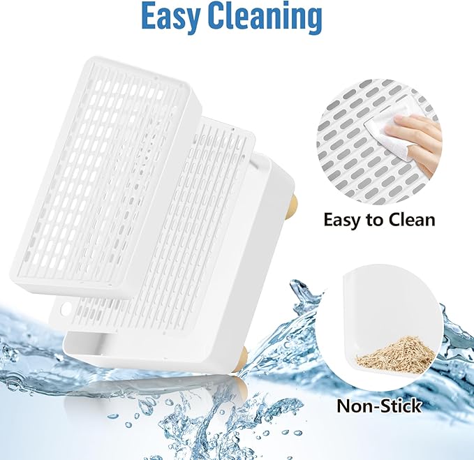 Extra Large 2 Steps Cat Litter Box Step Ramp, Cat Litter Catcher Mat with Wooden Feet, Filter Function, Cat's Pedal Stool for Self-Cleaning Litter, Suitable Kitten & Elderly Cats (White)