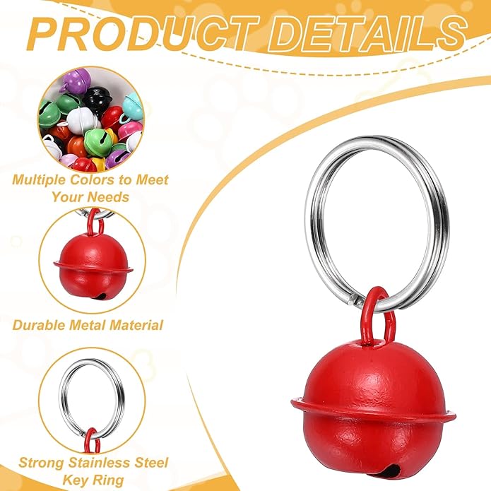 Cat Bells, Small Pet Copper Bells Collars Charm with Key Rings Loud Crisp Sound Anti-Lost Pendant Accessories