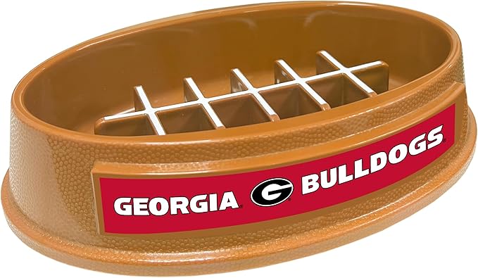 NCAA Super-Bowl - Georgia Bulldogs Slow Feeder Dog Bowl. Football Design Slow Feeding Cat Bowl for Healthy Digestion. Non-Slip Pet Bowl for Large & Small Dogs & Cats