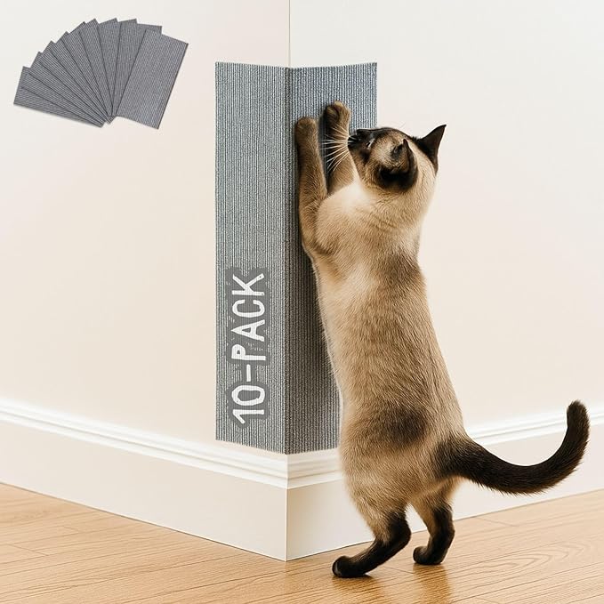 Cat Scratch Mat (Grey, 10-Pack), 23.6’’ x 11.8’’ Wall Corner Scratcher, Versatile Self-Adhesive Replacement Easy Use for Cat Trees, Wall Furniture, Scratching Posts, and Couch Protection