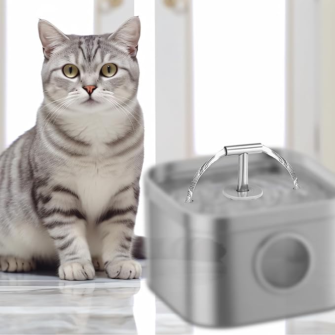 Cat Water Fountain Spout and Holder, Stainless Steel T-Shaped Kitty Drinking Fountain Accessories for Pet Cats and Dogs Compatible with 3.2L/108oz Pet Water Dispenser