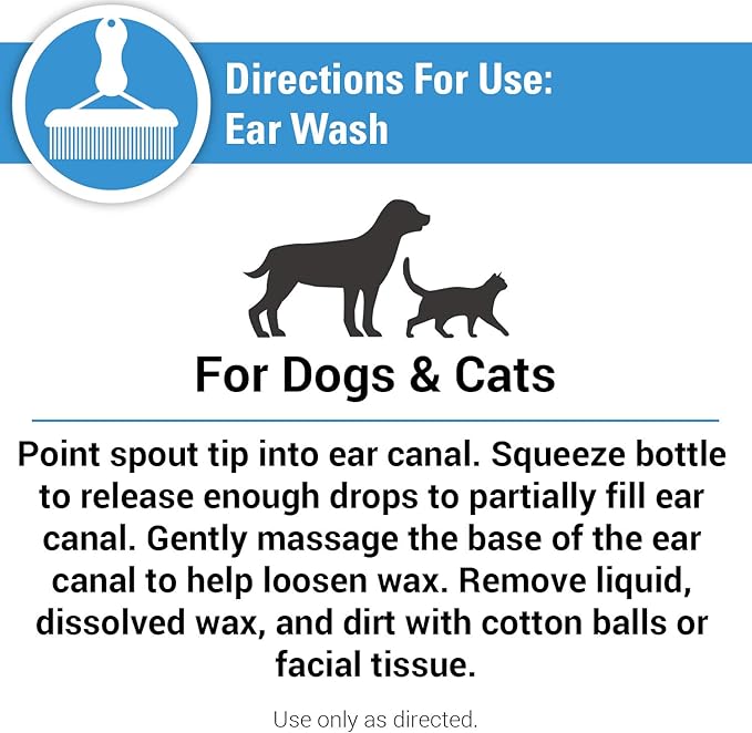 Vet Classics Ear Wash Liquid Formula for Dogs & Cats – Pet Ear Wash Formula Cleans Dog, Cat Ear Canals – Includes Aloe, Tea Tree Oil – Helps Remove Pet Ear Wax, Dirt, Debris – 4 Oz.