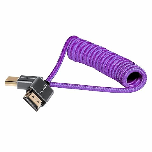 KONDOR BLUE x Gerald Undone | Ful HDMI 2.0 Type A Male to Male 12"- 24" Coiled Braided Cable | 4K 60Hz 18Gbps, HDR, 3D, Reinforced | for On-Camera Monitors & Recorders + More | Purple