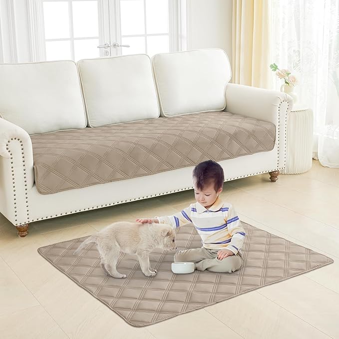 Smiry Waterproof Dog Bed Cover Blanket 40x70, Soft Reversible Pet Blanket, Washable Leakproof Cats Dogs Couch Cover for Sofa, Couch, Furniture, Taupe/Beige