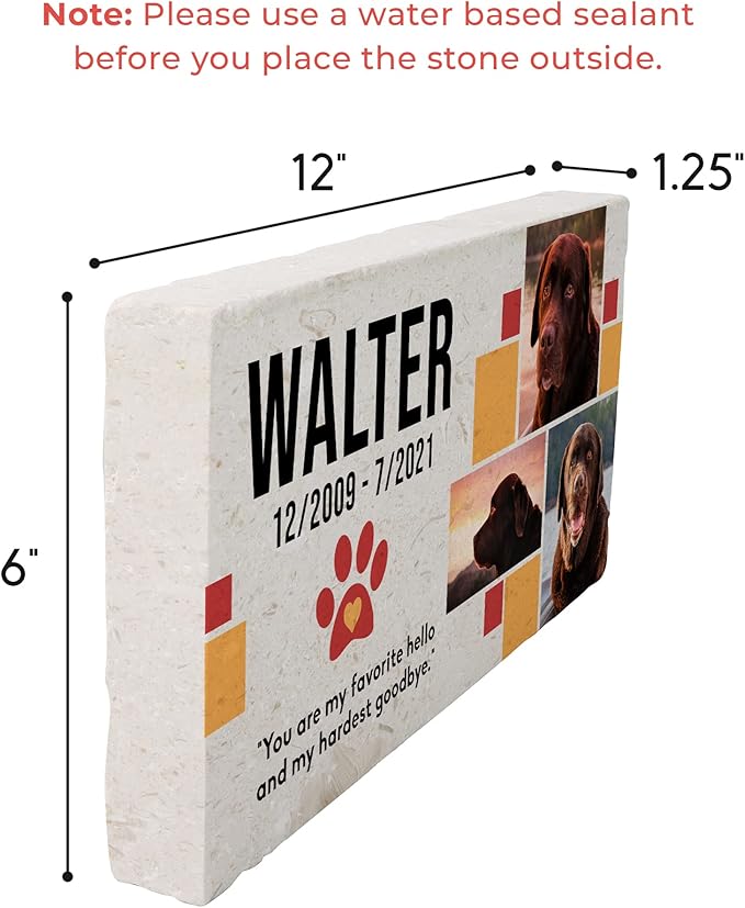 Personalized Pet Memorial with Keepsake Photo on Limestone - Headstones, Garden Stones, and Grave Markers for Dogs - Dog Memorial Stone, Pet Memorial Gifts - 12”x 6”x1.25" (C. Walter Design)