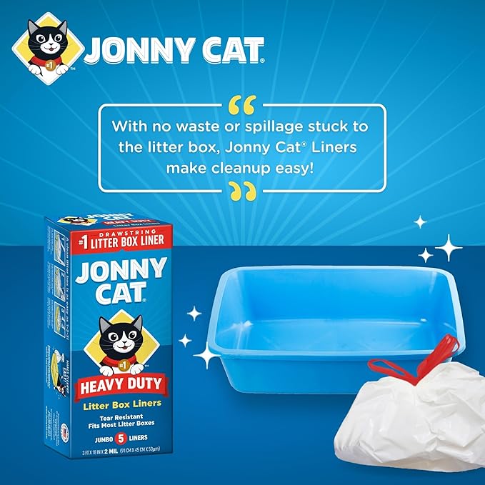 Jonny Cat Litter Box Liners: Heavy Duty - Tear & Leak Resistant - Drawstring Close - Jumbo, 30 Count