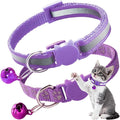 2 Pack Cat Collar with Bells, Breakaway Reflective Kitten Collars with Safety Buckle Adjustable for Girl and Boy Pets, Purple
