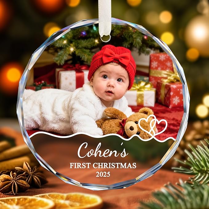 Baby's First Christmas Ornament 2026 - Custom Baby Photo Ornament for Christmas Tree, Newborn Boy Girl, New Mom Gifts - Personalized Christmas Ornaments with Name