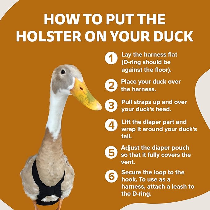 Hen Holster Starter Kit - Wrap-Around Runner Duck Diaper w/ Removable Liner & Fixed Tab - Durable, Secure Fit, Easy-to-Wear - Essential Duck Supplies for Real Ducks, Made in USA - Tiger