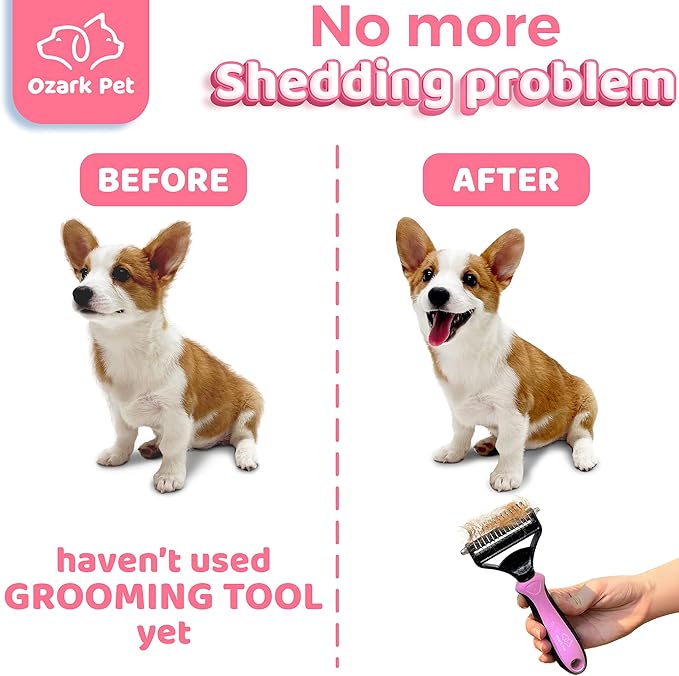 Dog Brush and Cat Brush-with Deshedding Brush, Dog Dematting Tools, Undercoat Brush for Dogs, Deshedding Tool, Reduce Shedding Up to 95%, for Short to Long Hair, and Large Breeds (Pink L)