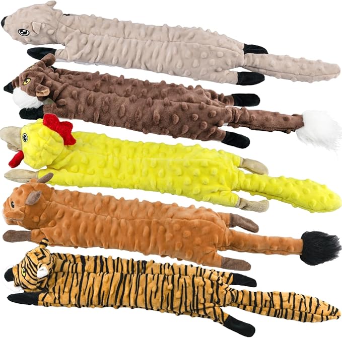 SHARLOVY Dog Squeaky Toys 5 Pack, Bubble Plush Puppy Teething Pet Toys, Crinkle No Stuffing Animals Dog Toy, Doggies Chew for Large Small Medium Breeds