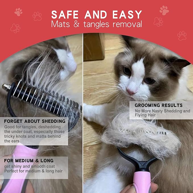 3Pcs Dog brush for shedding Undercoat Rake for Dogs & Cats - Double Sided Brush for Dematting Comb Grooming Tool kit -Dog Nail Clippers & Nail File