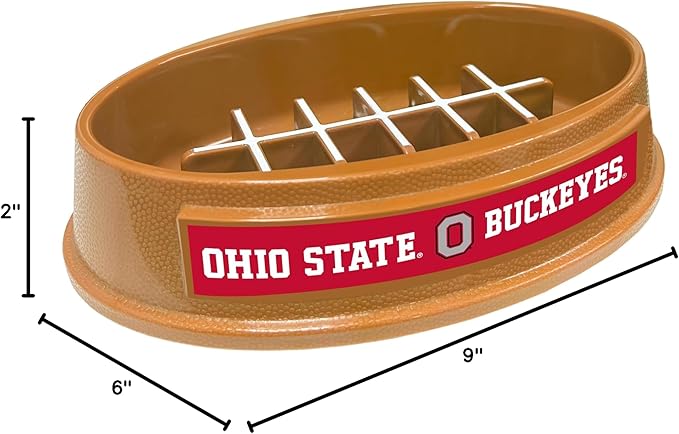 NCAA Super-Bowl - Ohio State Buckeyes Slow Feeder Dog Bowl. Football Design Slow Feeding Cat Bowl for Healthy Digestion. Non-Slip Pet Bowl for Large & Small Dogs & Cats