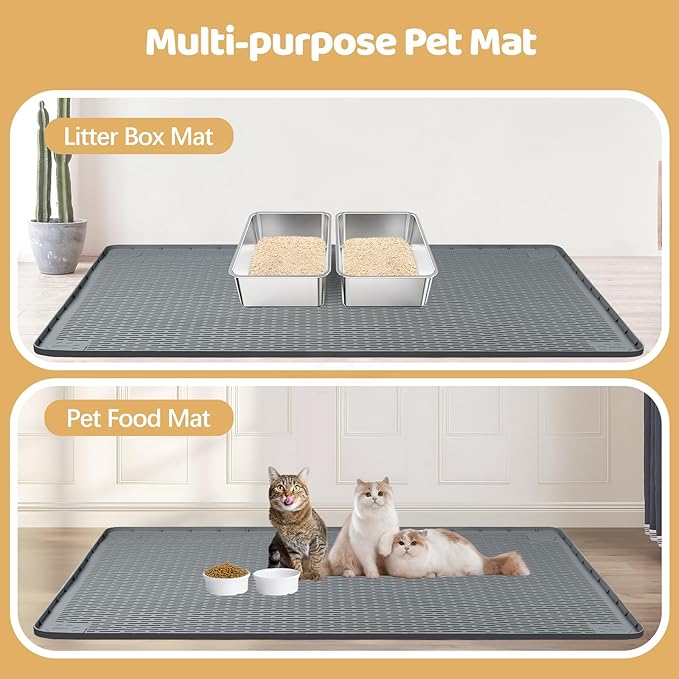 Cat Litter Mat, XXL Extra Large 70" x 45" Silicone Mat Litter Trapping Mat for Scatter Control, Soft on Kitty Paws, Easy to Clean (Dark Grey)