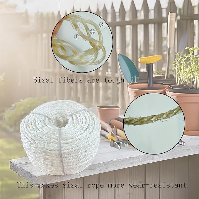 164 Feet Sisal Rope for Cat Tree & Scratching Post Replacement, 1/4 Inch Scratcher Rope to Refresh Cat Furniture, Durable Cat Scratching Rope