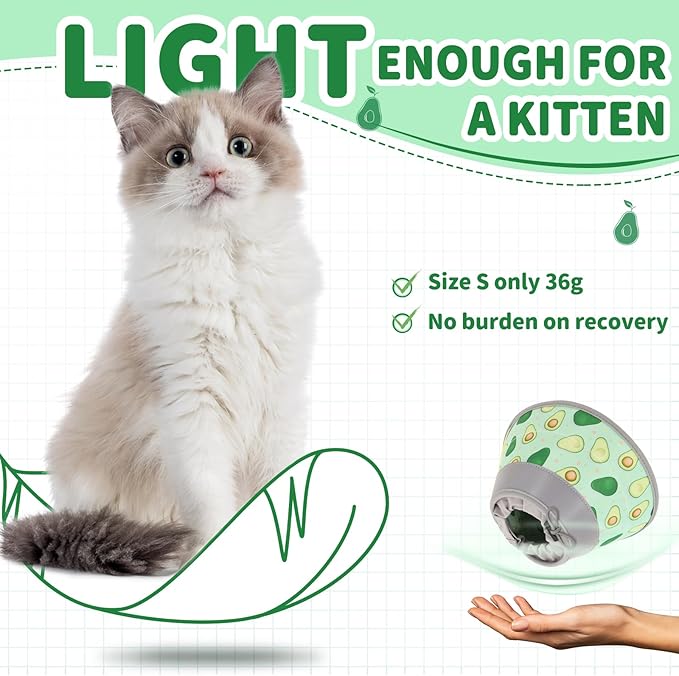 Cat Cone Collar Soft, Comfortable Cat Recovery Collar Pet Cone for Small Large Cats, Lightweight Elizabethan Collar for Cats Kittens After Surgery Prevent from Licking Wounds, Green, S