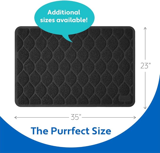 MIGHTY MONKEY Waterproof BPA Free Cat Litter Box Trapping Mat, Easy Clean Floors, Textured Backing, Soft on Sensitive Kitty Paws, Cats Accessories, Less Waste, Stays in Place, 35x23, Black