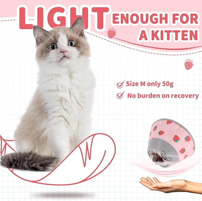 Cat Cone Collar Soft, Comfortable Cat Recovery Collar Pet Cone for Small Large Cats, Lightweight Elizabethan Collar for Cats Kittens After Surgery Prevent from Licking Wounds, Pink, M