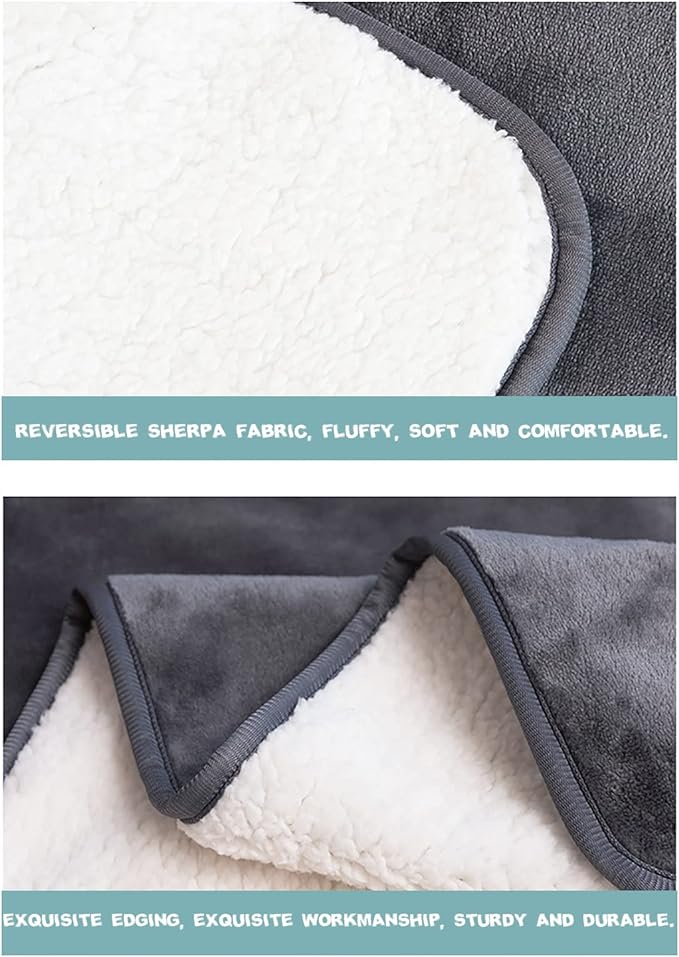 Waterproof Dog Blanket, 3-Layer Flannel and Sherpa Pet Throw, Reversible Protector Cover for Bed Couch Sofa, Grey, 80"x90"