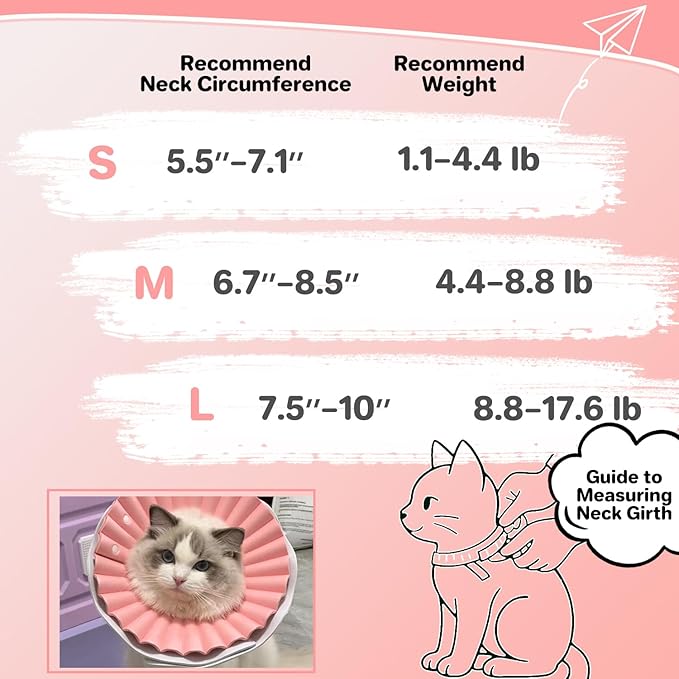 2 Pieces Soft Cat Cone Collar– Adjustable Lightweight Recovery E-Collar to Stop Licking, Scratching & Biting After Surgery, Comfortable Wound Healing Cone Alternative (Pink, S)