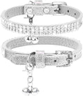 PUPTECK Basic Adjustable Cat Collar with Bling Diamond and Double Bells, for Kitten and Small Puppy, Fashion and Shining Dog Rhinestone Collars, 8-10in, Silver