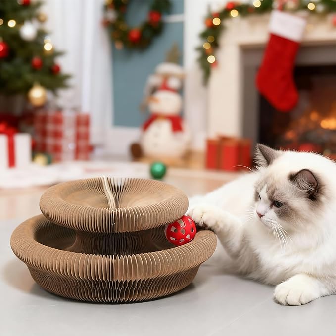 Goosheep 1 Pack Accordion Magic Organ Cat Scratcher Toys for Indoor Cats - Cardboard Cat Scratching Board Ball Scratcher Pad