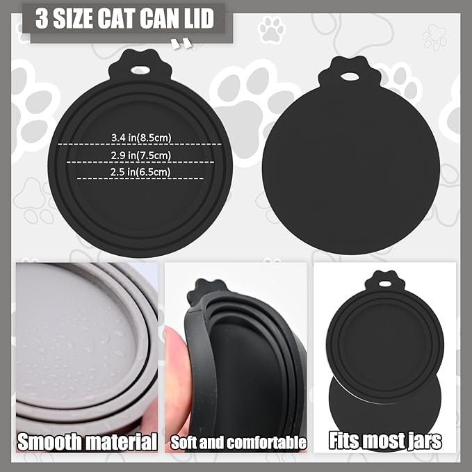 5 Pcs Pet Food Can Supplies Set - Dog and Cat Food Lid, Can Opener, Spoons for Wet Food (Gray Black)