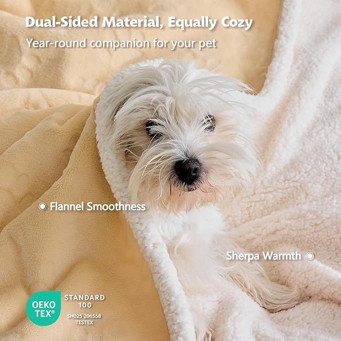 Qeils Pet Blankets for Cats - Waterproof Cat Blanket Washable - Sherpa Fleece Puppy Blanket, Soft Plush Reversible Throw Protector for Bed Couch Car Sofa, 40"X50", Khaki