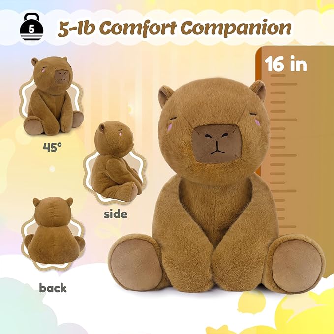 BRICHOEE Weighted Stuffed Animals, 5lbs Capybara Plush Sensory Weighted Capybara Stuffed Animals, Cute Plush Toy Caliming Plushie Pillow Birthday Gifts for Adults Baby Kids Boys Girls