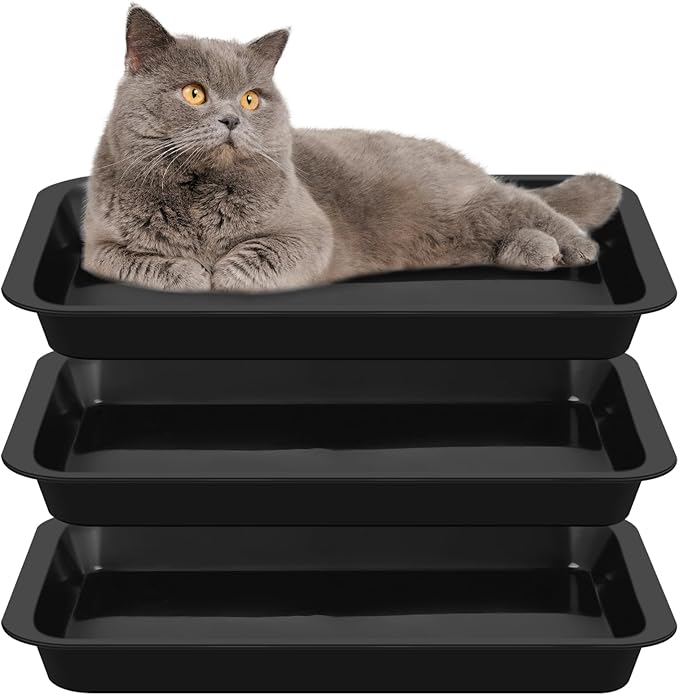 Tessco for you 3 Pcs Kitten Litter Box Shallow Low Entry Open Cat Litter Box Waterproof Plastic Small Rabbit Pan Tray Travel Toilet for Senior Cat Kitten Training(Black,15.1 x 12 x 1.4 Inch)