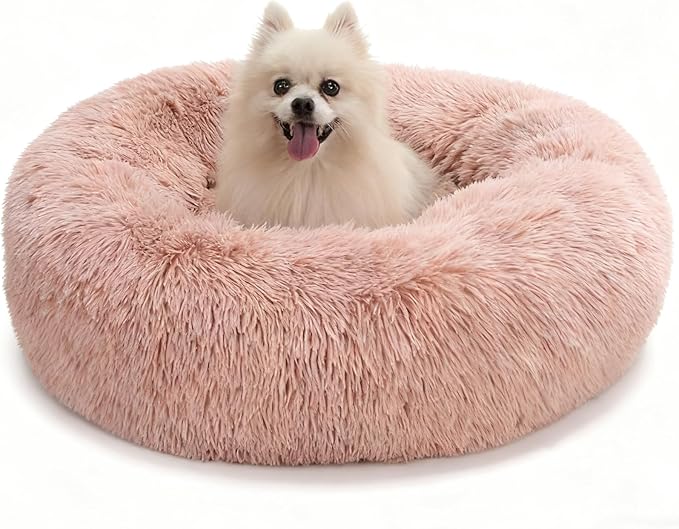 Washable Dog & Cat Bed for Ultra Large Small Medium Size Pet, Calming Donut Round Cute Warming Mat House Supply Indoor, 8 Sized Deal Necessity Essential Furniture for Boy Girl Puppy Kitten kitty