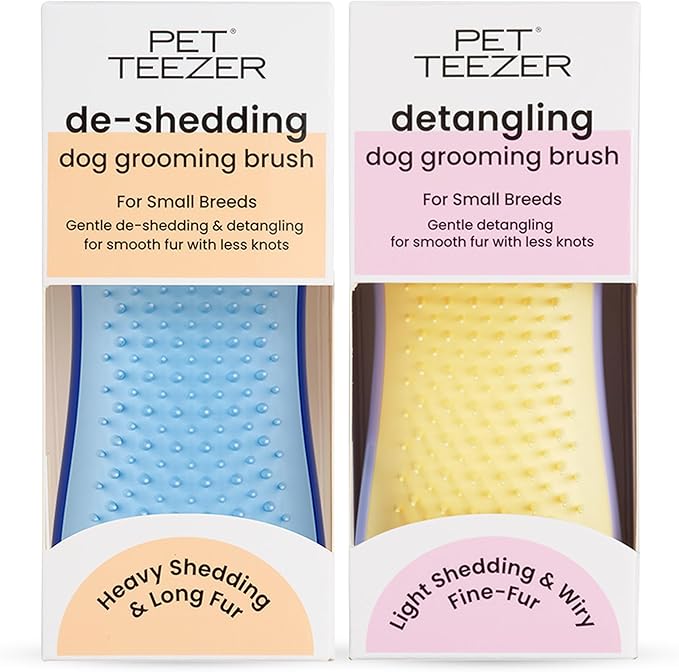 Pet Teezer by Tangle Teezer Small De-Shedding and Small Detangling Dog Brush Duo