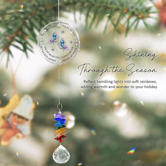 Glass Suncatcher Ornament - Memorial Gift for Loss of Loved One - My Mind Still Talks to You - Bereavement Keepsake - Crystal Rainbow Maker - Mother's Day for Mom Dad