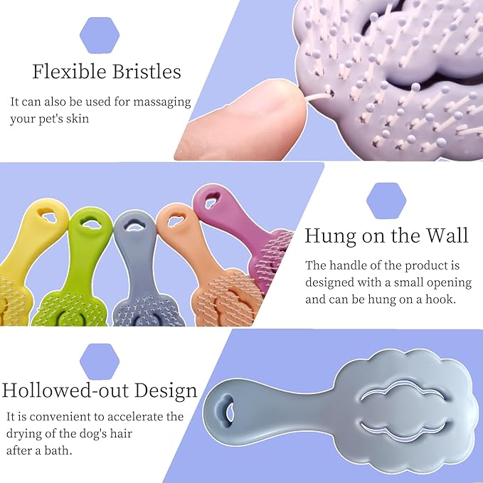 Cloud-Shaped Soft Bristle Small Dog Brush - Hollow Back Design for Easy Grooming - Ideal for Yorkie, Shih Tzu, Maltese Maltipoo Pomeranian- Puppy Essentials , Pet Hair Removal Essentials (Blue)