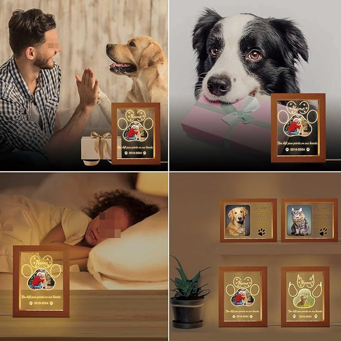 Personalized Dog Memorial Gift Night Light Customized Light Up Picture Frame Acrylic Led Plaque Lamp Pet Sympathy Remembrance Gift(Dog)