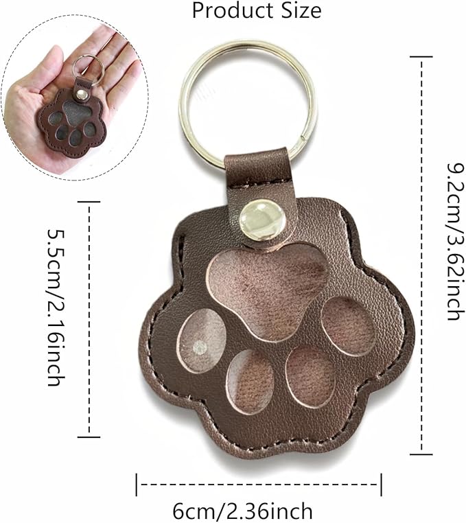 Pet Memorial Keychain Leather Cat Claw Keychain Pet Hair Keepsake Box Cherished Memories Gifts for Pet Lovers (Brown)