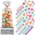 Blulu 200 Pcs Dog Treat Bags Pet Paw Cellophane Bags Dog Party Favor Heat Sealable Treat Paw Gift Cat Candy Bag with 200 Pcs Silver Twist Ties for Pet Party Favors(Colorful)