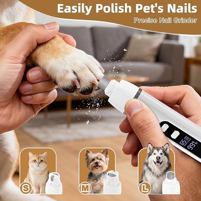 ETACCU 4 in 1 Dog Clippers Grooming Kit with LED Display, Cordless Dog Quiet Hair Trimmer for Paw Nail Grinder, Rechargeable 2-Speed Cat Clippers Face Shaver for Paw Nail Body Ear