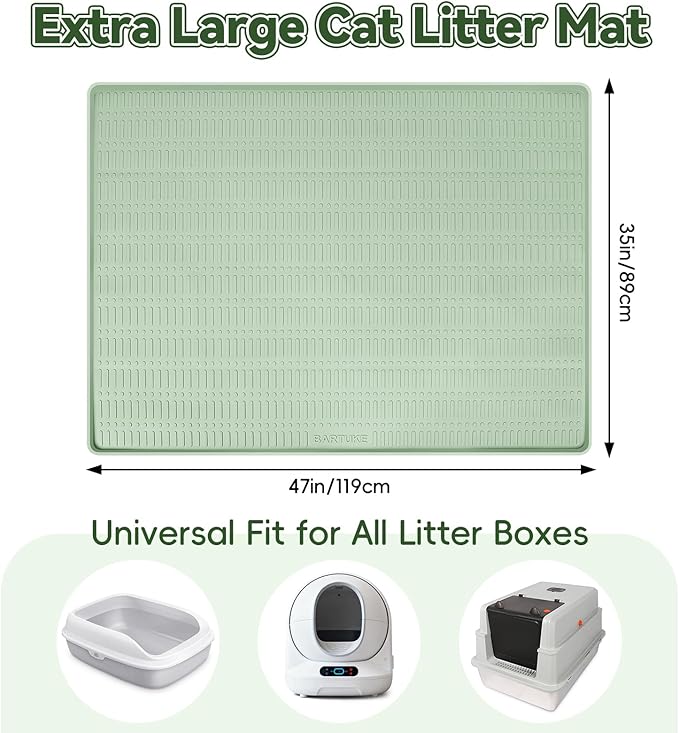 Kalolary Large Cat Litter Box Mat, 47" x 35" Silicone Litter Trapping Mat for Cats, Trapping Mat for Scatter Control with Raised Edge Waterproof Silicone Pad for Floor Easy to Clean (Light Green)