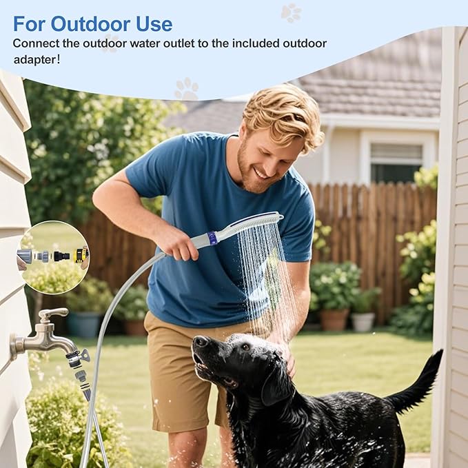 Dog Shower Attachment,Dog Shower With Brass Diverter,Pet Shower Attachment for 3 Spray Modes,8-Foot Hose With Indoor and Outdoor Adapters,for Bathing & Grooming Easy Dog/Cat Bathing and Cleaning