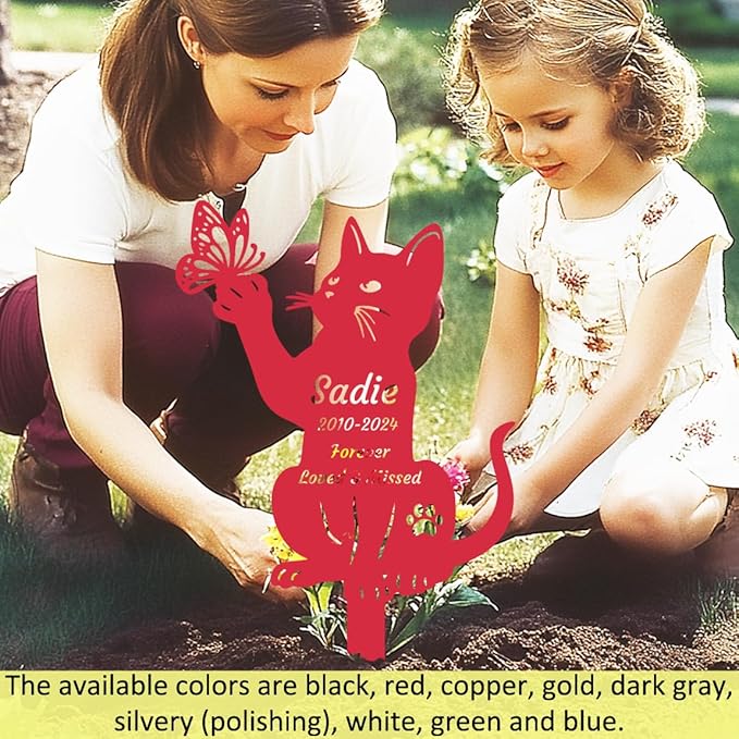 Personalized Custom Butterfly Cat Memorial Grave Marker Garden Stake Pet Loss Sympathy Gift Outdoors Memorial Plaque Metal Cats Yard Stake Garden Decor Sign Cemetery Decorations for Grave