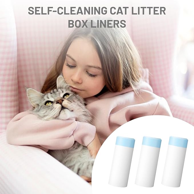 60pcs Cat Litter Bags for MeoWant MW-SC01/MW-SC02/MW-LR01 Self-Cleaning Cat Litter Box Liner, Automatic Self Cleaning Cats Waste Bags for Self-Cleaning Cats Liners with Drawstring Pet Waste Boxes Bag